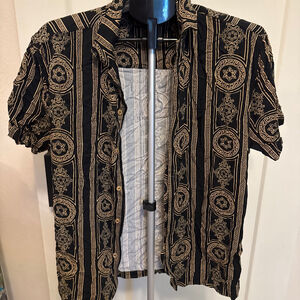 CASA MODA COUTURE Black Gold Pattern Casual Button Down Shirt M